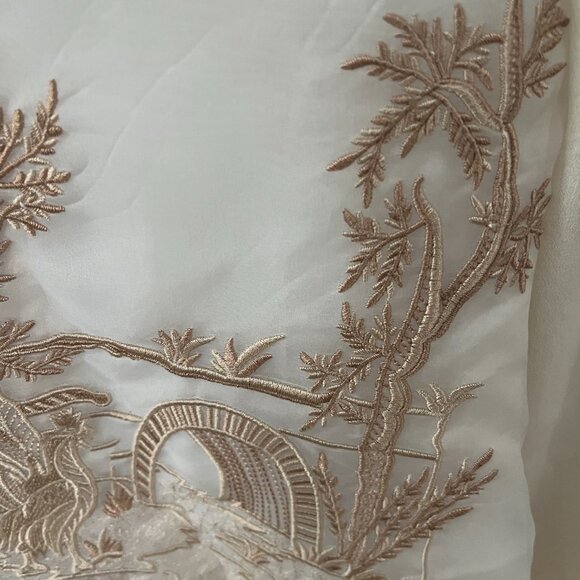 Embroidered Blouse – Ivory Sheer Statement Top (Size Small), 100% Silk - Picture 7 of 10